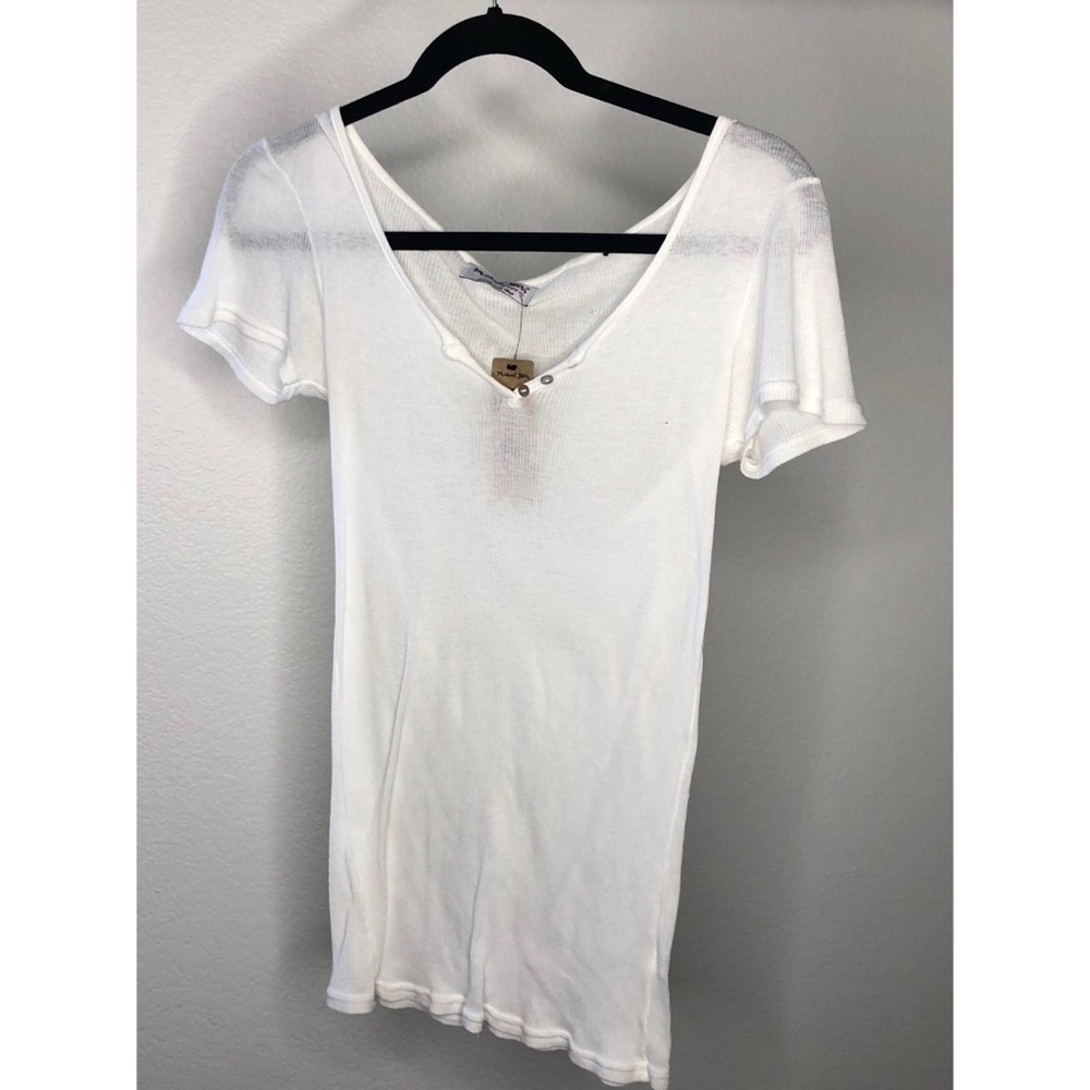 Michael Stars White Ribbed V-Neck T-Shirt